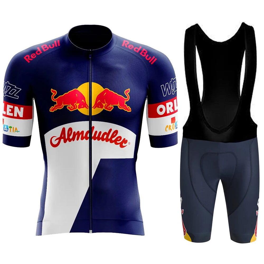 Red Bull men's cycling jersey set - summer, short-sleeved, breathable road and MTB cycling clothing, with GEL inserts