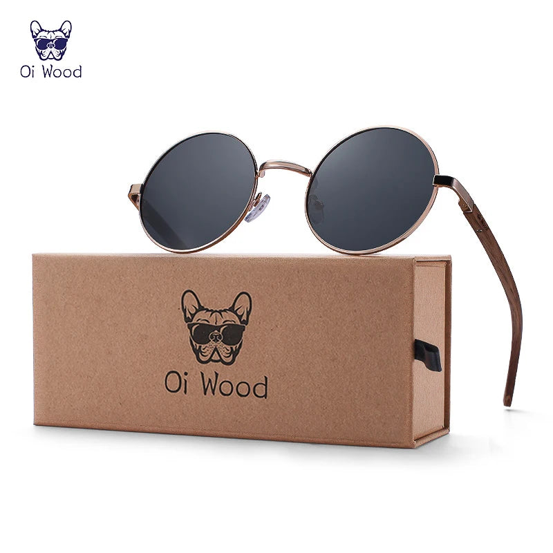 Oi Wood Retro Kerek Fa Napszemüveg Polarizált UV400