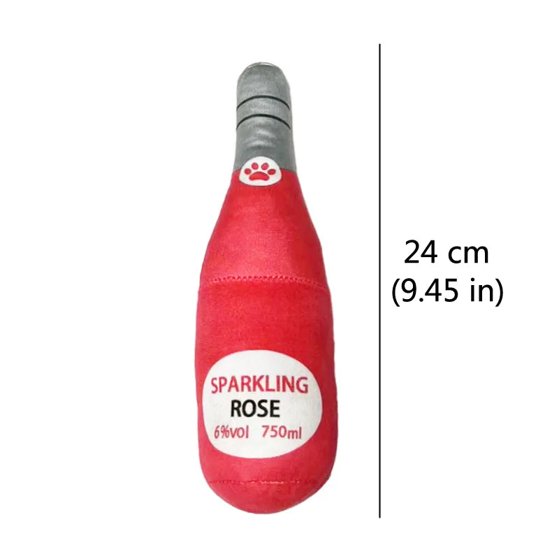 Funny plush dog toy - champagne bottle-shaped, squeaking chew toy for small and larger dogs