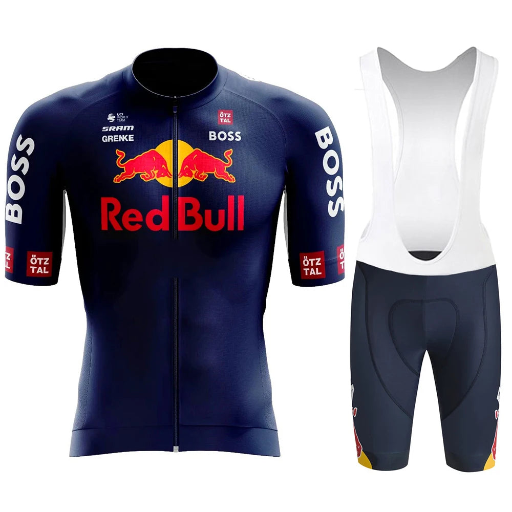 Red Bull men's cycling jersey set - summer, short-sleeved, breathable road and MTB cycling clothing, with GEL inserts