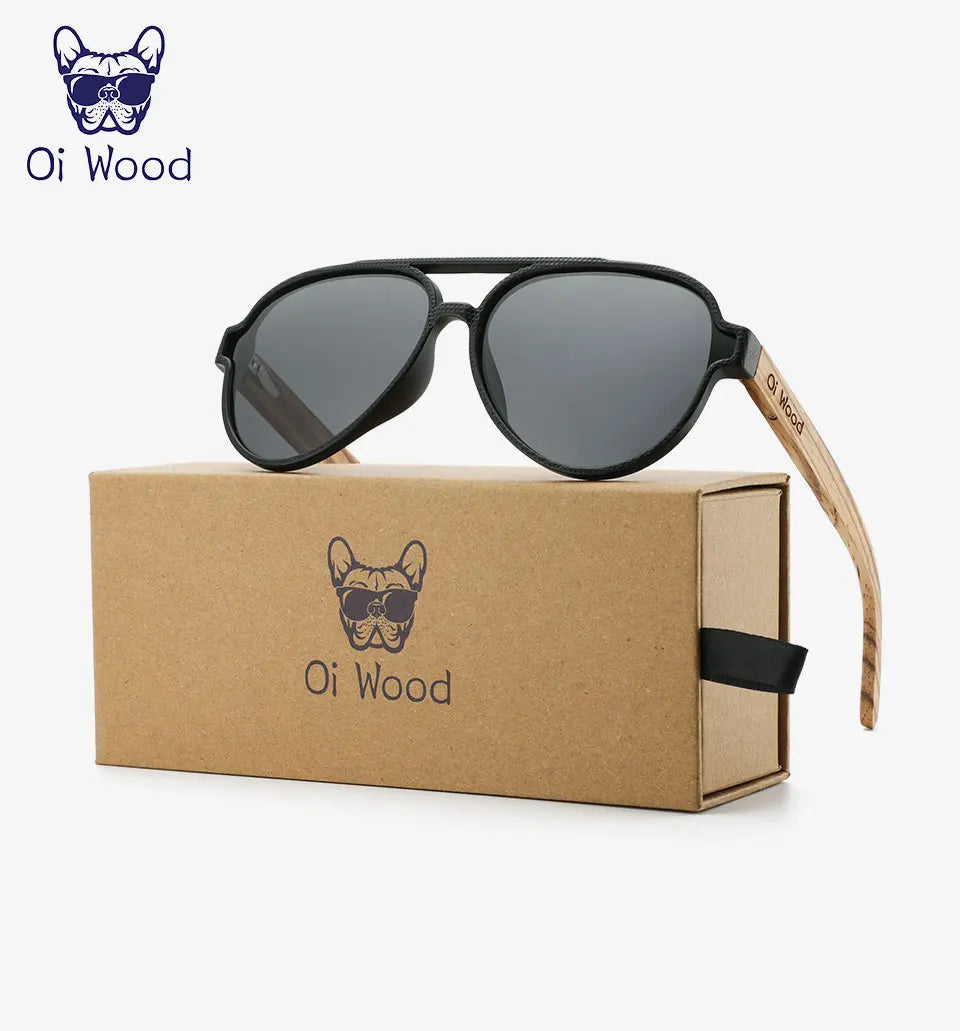 Oi Wood Polarizált Fa Napszemüveg Pilóta Stílusban UV400