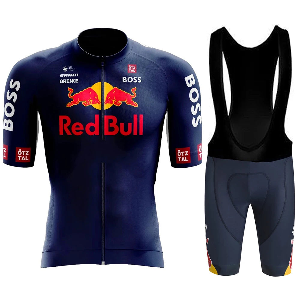 Red Bull men's cycling jersey set - summer, short-sleeved, breathable road and MTB cycling clothing, with GEL inserts