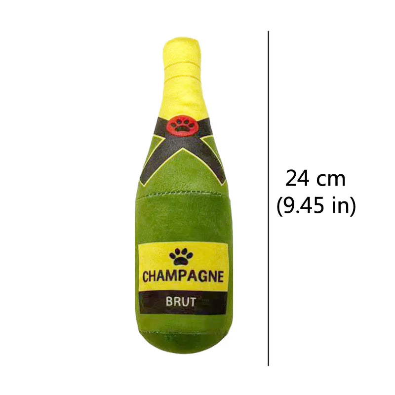 Funny plush dog toy - champagne bottle-shaped, squeaking chew toy for small and larger dogs