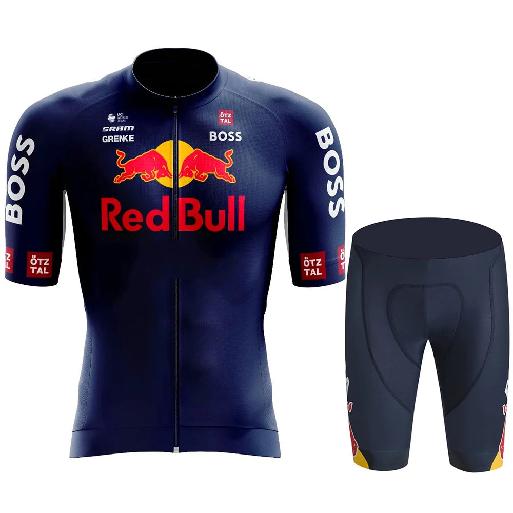 Red Bull men's cycling jersey set - summer, short-sleeved, breathable road and MTB cycling clothing, with GEL inserts