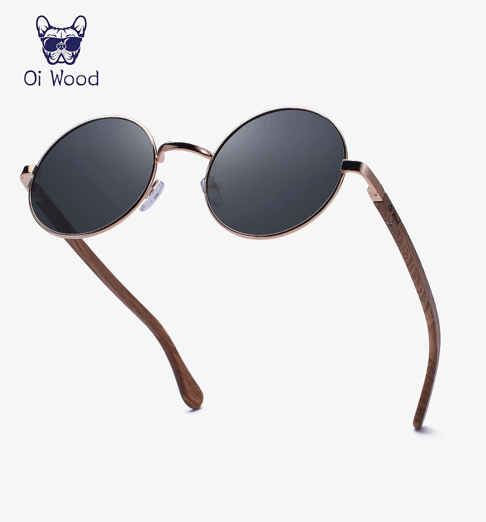 Oi Wood Retro Kerek Fa Napszemüveg Polarizált UV400