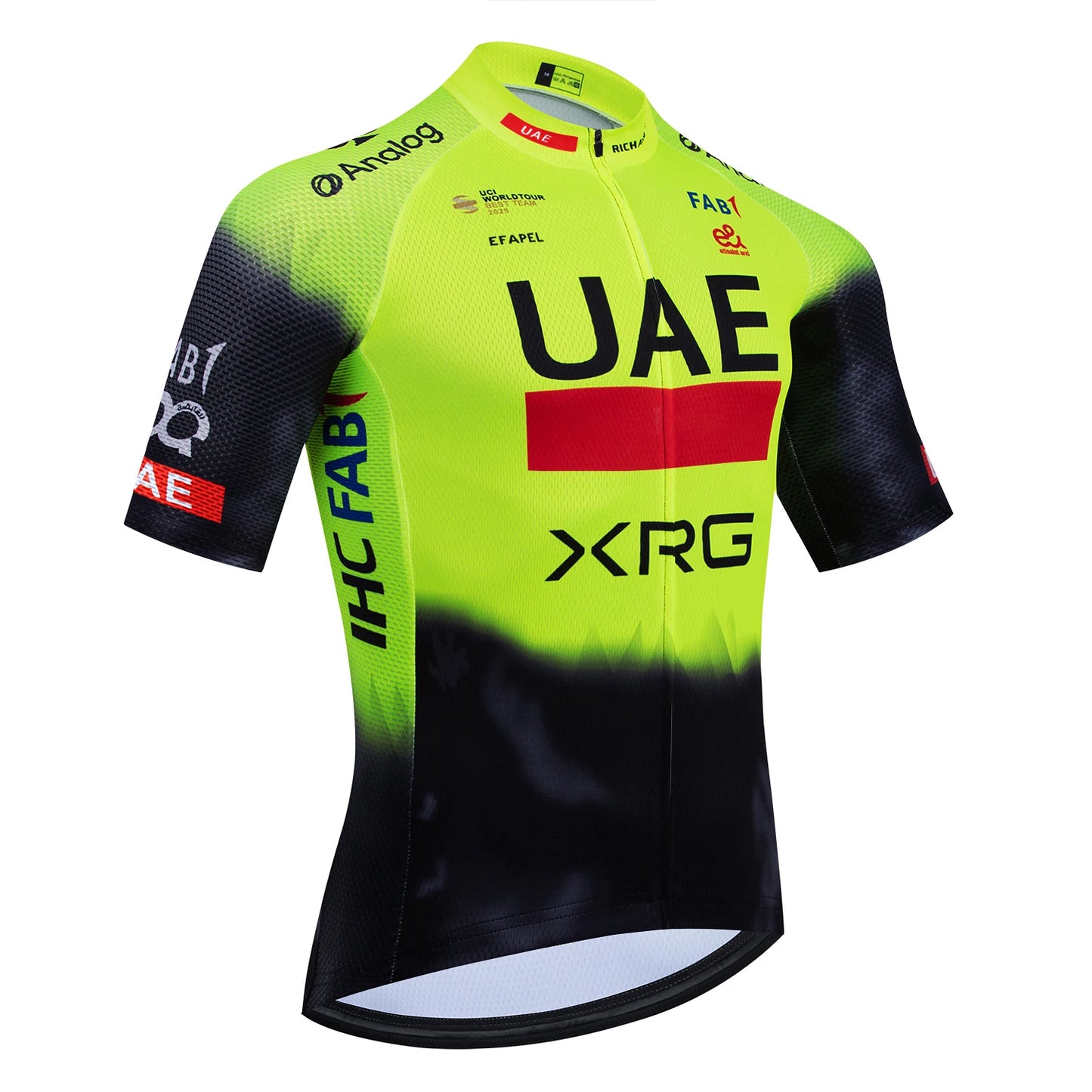 Fekete UAE stílusú férfi kerékpáros mez szett – nyári, légáteresztő, gyorsan száradó országúti és MTB biciklis ruha (GEL betéttel)