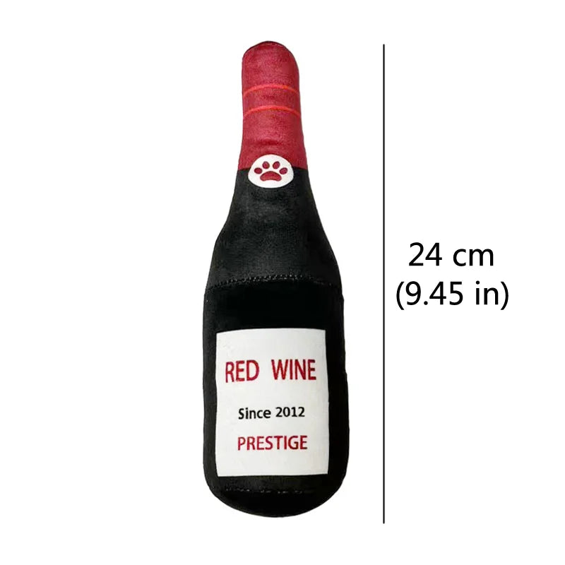 Funny plush dog toy - champagne bottle-shaped, squeaking chew toy for small and larger dogs