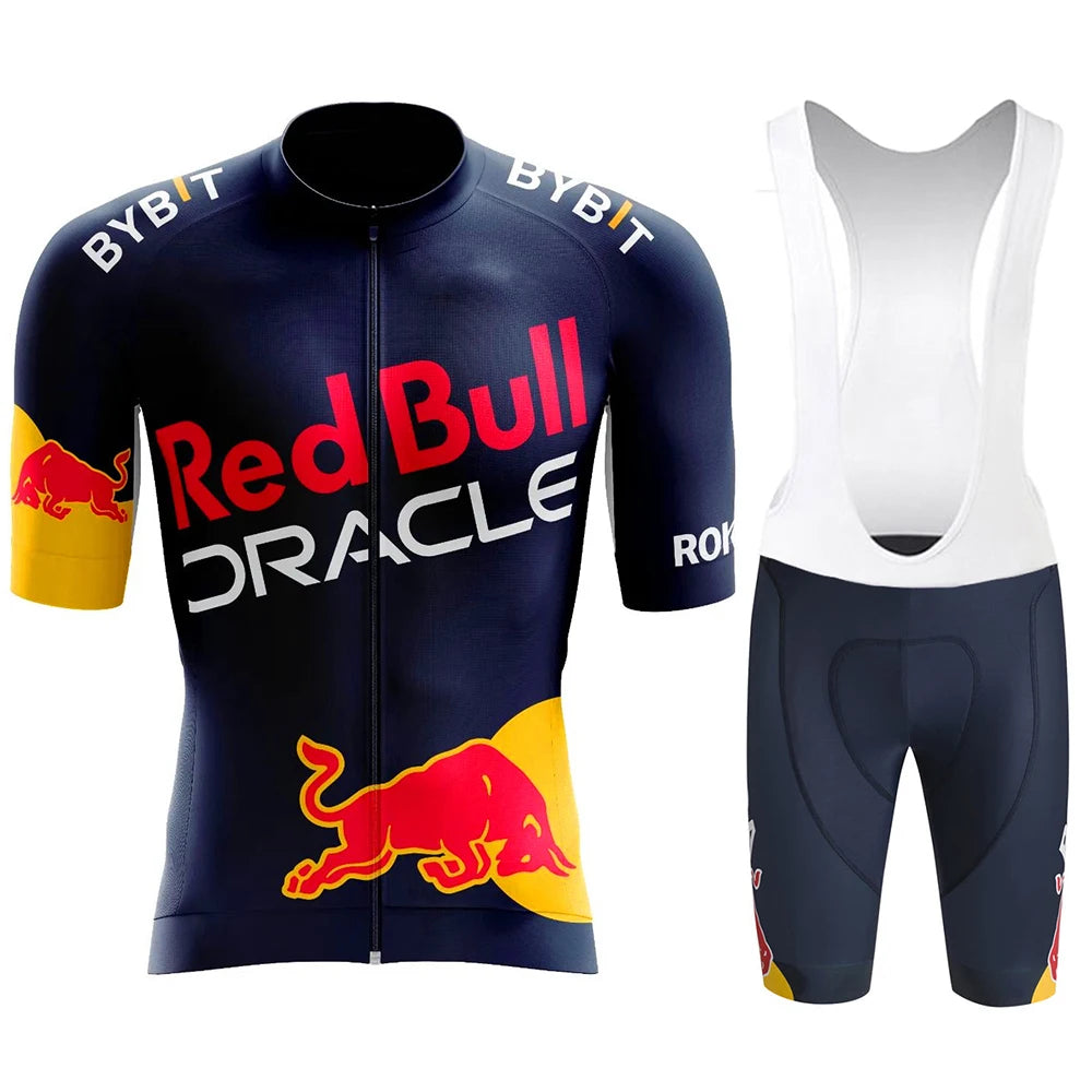 Red Bull men's cycling jersey set - summer, short-sleeved, breathable road and MTB cycling clothing, with GEL inserts