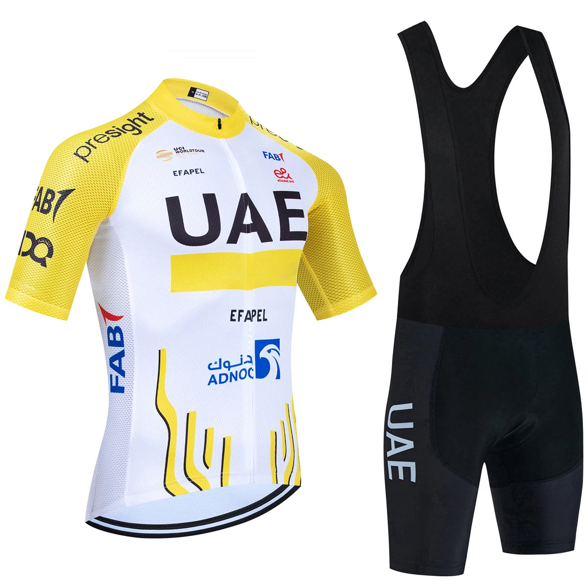 Fekete UAE stílusú férfi kerékpáros mez szett – nyári, légáteresztő, gyorsan száradó országúti és MTB biciklis ruha (GEL betéttel)