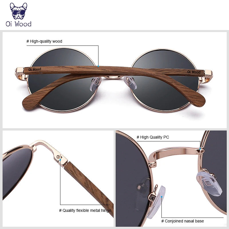 Oi Wood Retro Kerek Fa Napszemüveg Polarizált UV400