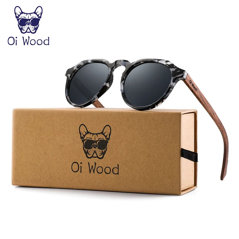 Oi Wood Diófa Kerek Napszemüveg Tortoise Kerettel UV400