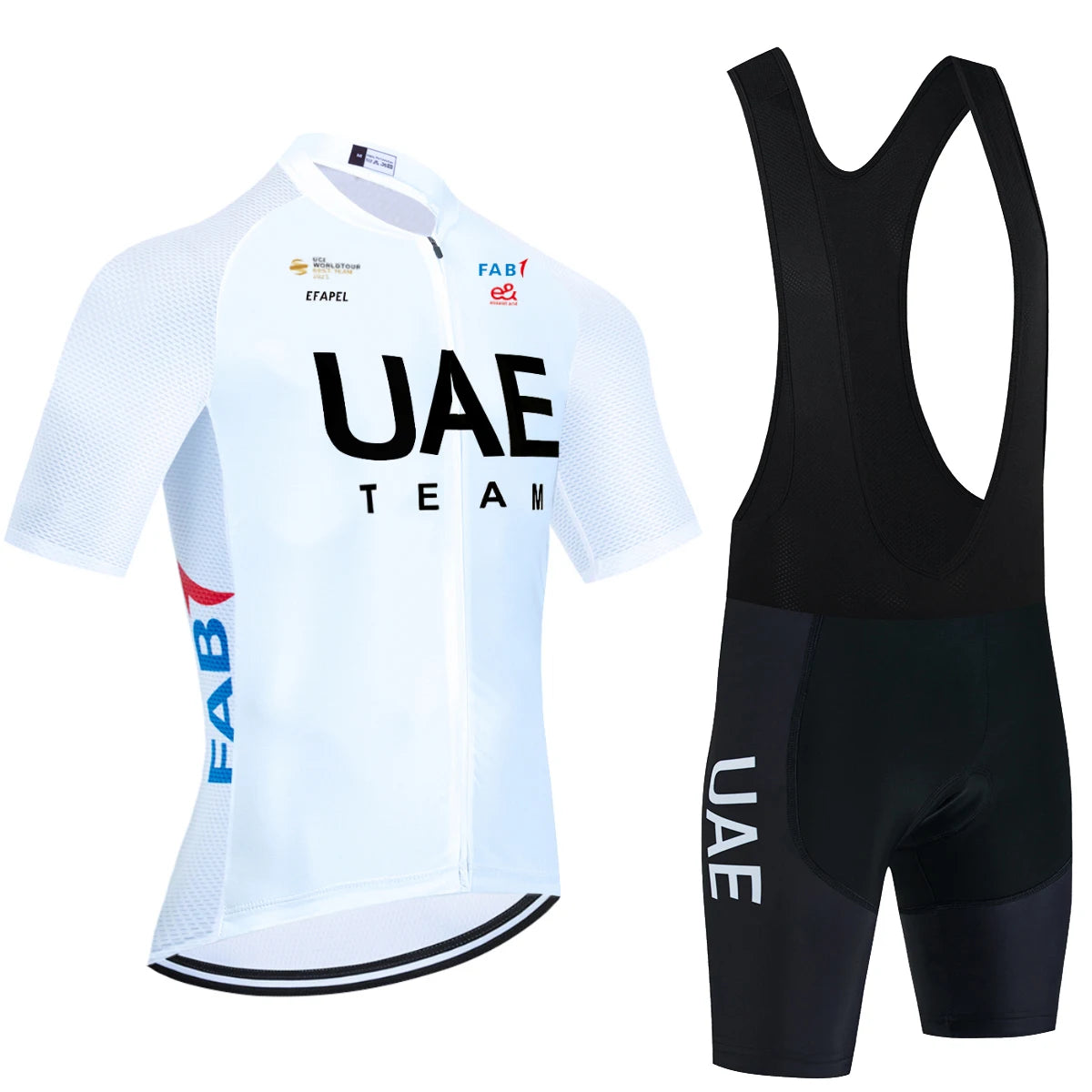 Fekete UAE stílusú férfi kerékpáros mez szett – nyári, légáteresztő, gyorsan száradó országúti és MTB biciklis ruha (GEL betéttel)