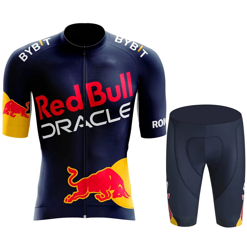 Red Bull men's cycling jersey set - summer, short-sleeved, breathable road and MTB cycling clothing, with GEL inserts