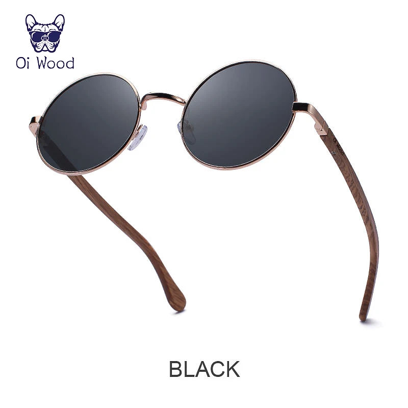 Oi Wood Retro Kerek Fa Napszemüveg Polarizált UV400