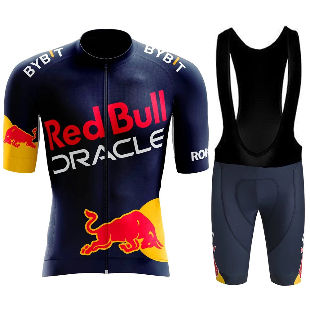 Red Bull men's cycling jersey set - summer, short-sleeved, breathable road and MTB cycling clothing, with GEL inserts
