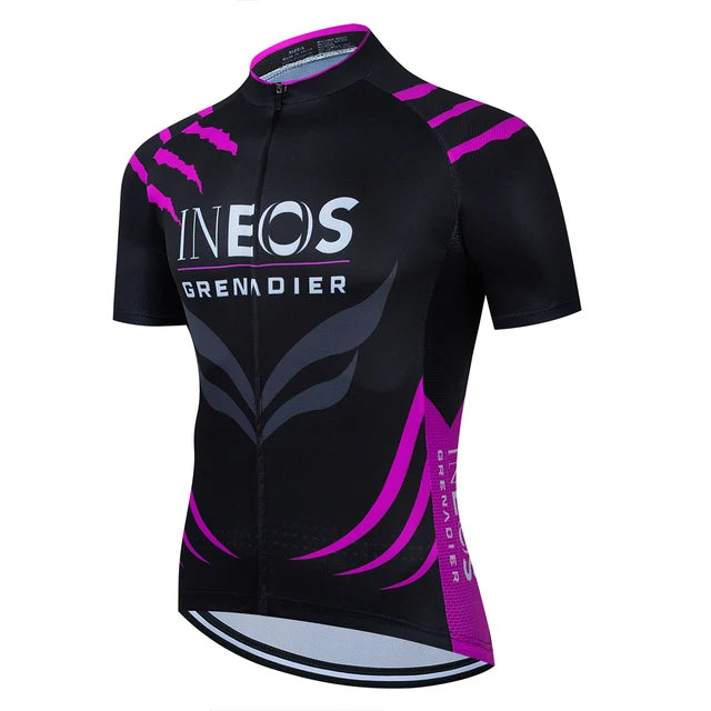 2025 INEOS férfi kerékpáros mez – nyári, rövid ujjú, gyorsan száradó, légáteresztő országúti és MTB kerékpáros felső (19D GEL betéttel, UCI stílus)