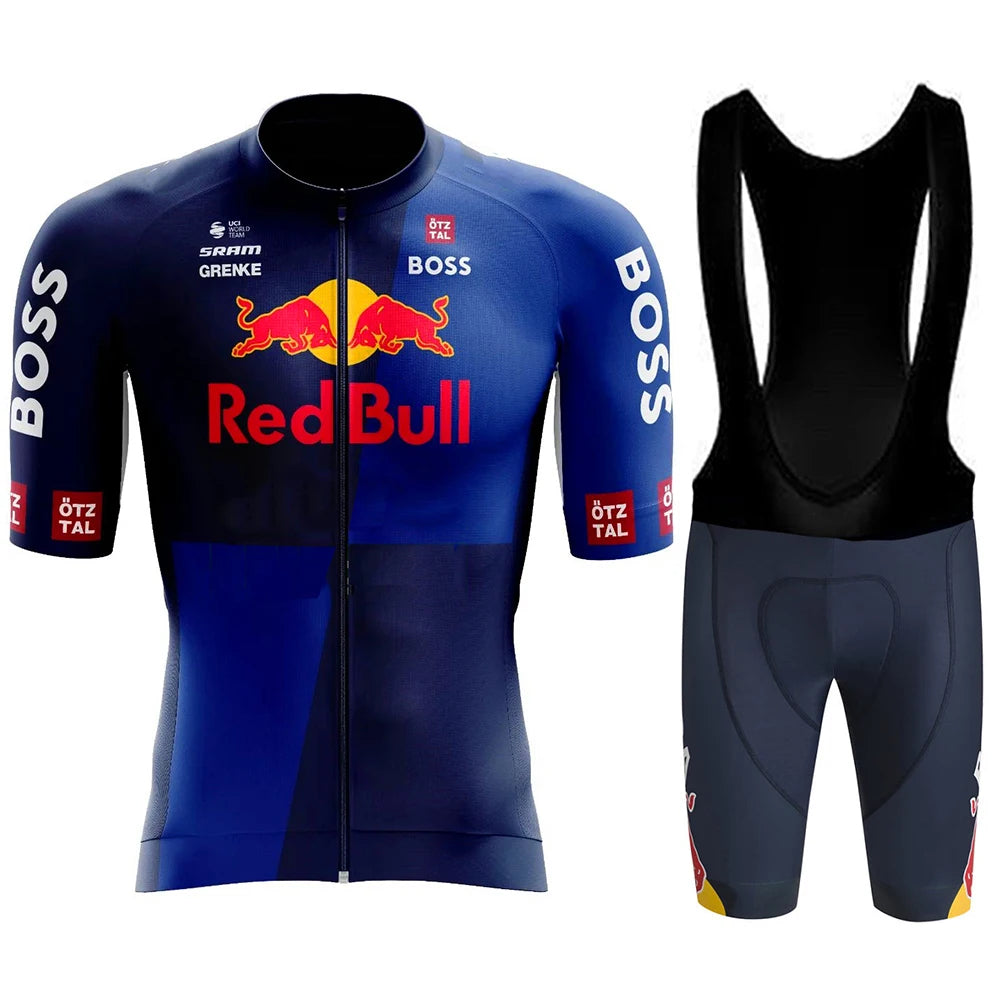 Red Bull men's cycling jersey set - summer, short-sleeved, breathable road and MTB cycling clothing, with GEL inserts