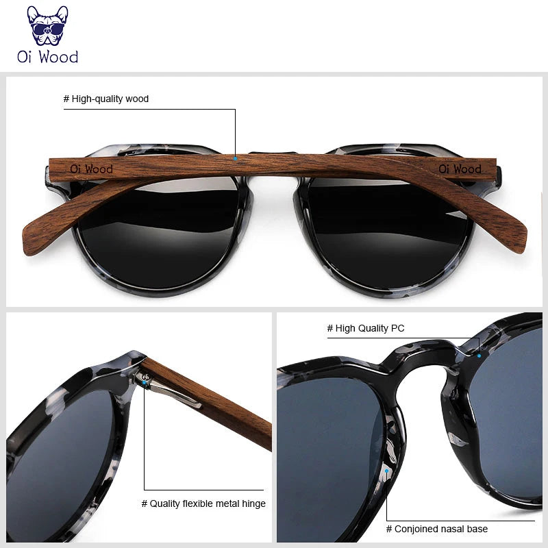 Oi Wood Diófa Kerek Napszemüveg Tortoise Kerettel UV400