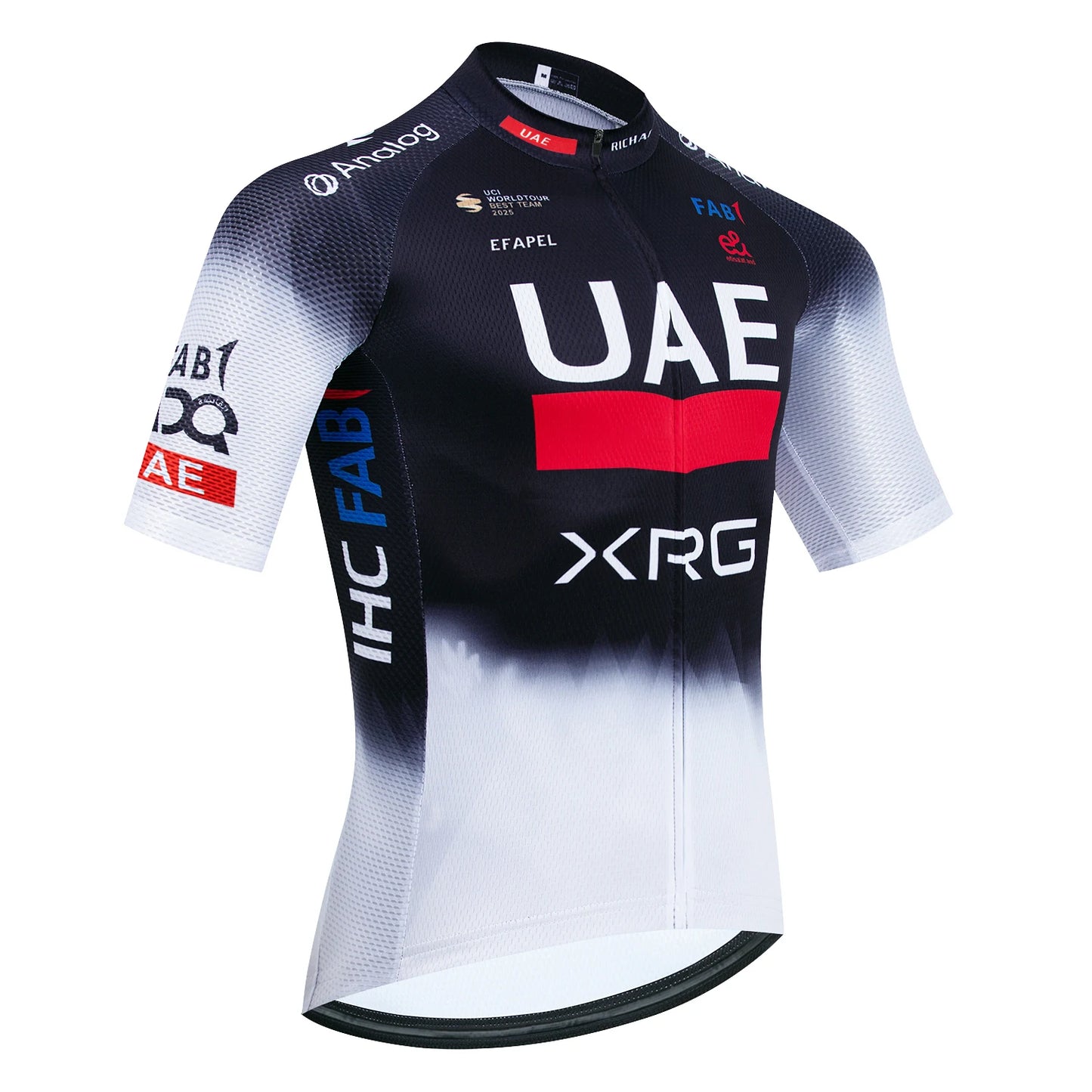 Fekete UAE stílusú férfi kerékpáros mez szett – nyári, légáteresztő, gyorsan száradó országúti és MTB biciklis ruha (GEL betéttel)