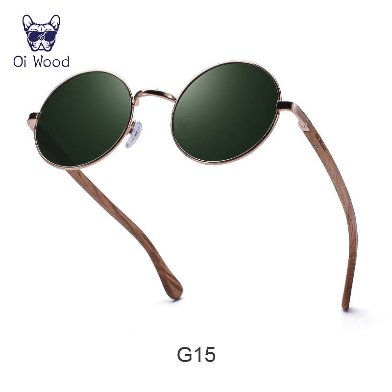 Oi Wood Retro Kerek Fa Napszemüveg Polarizált UV400