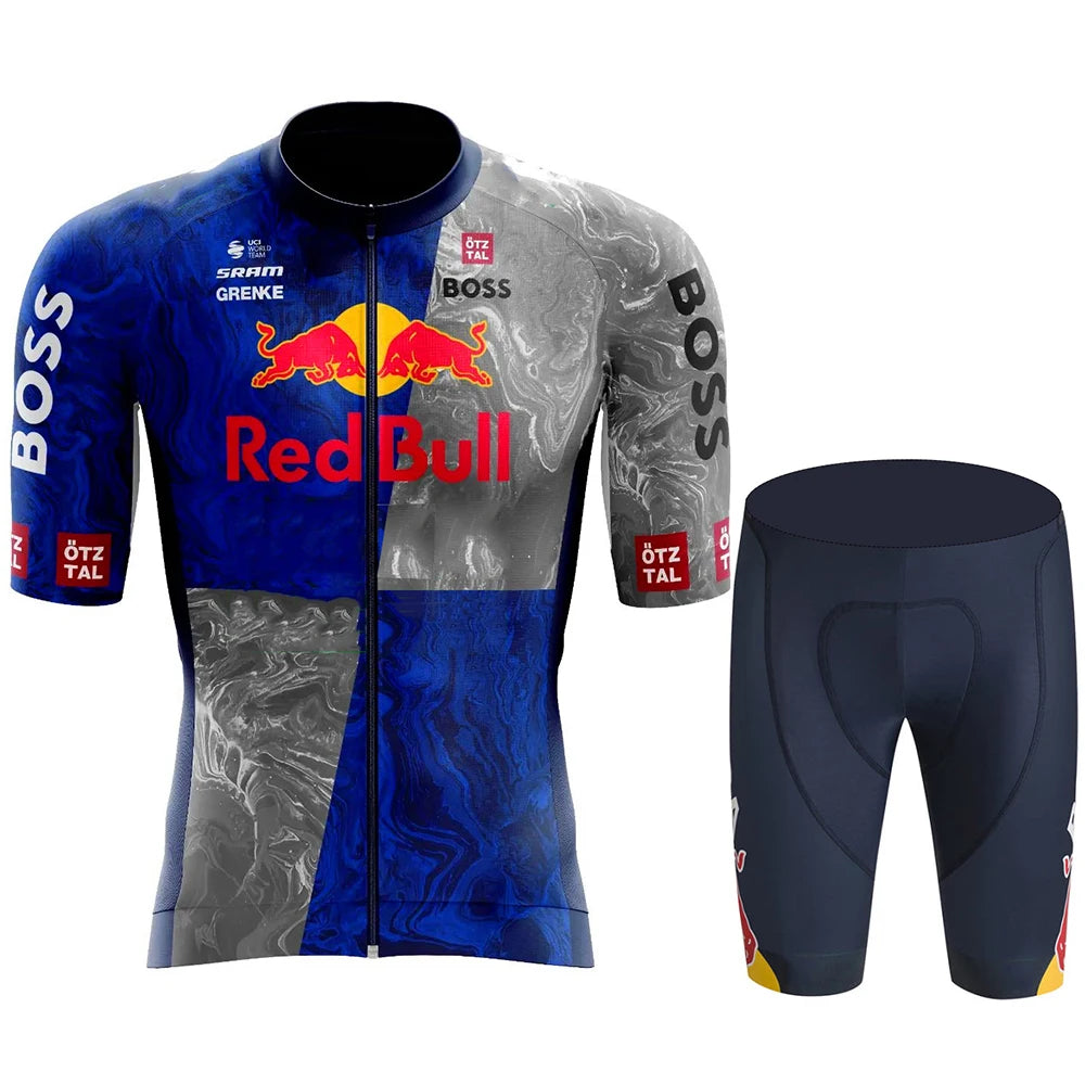 Red Bull men's cycling jersey set - summer, short-sleeved, breathable road and MTB cycling clothing, with GEL inserts
