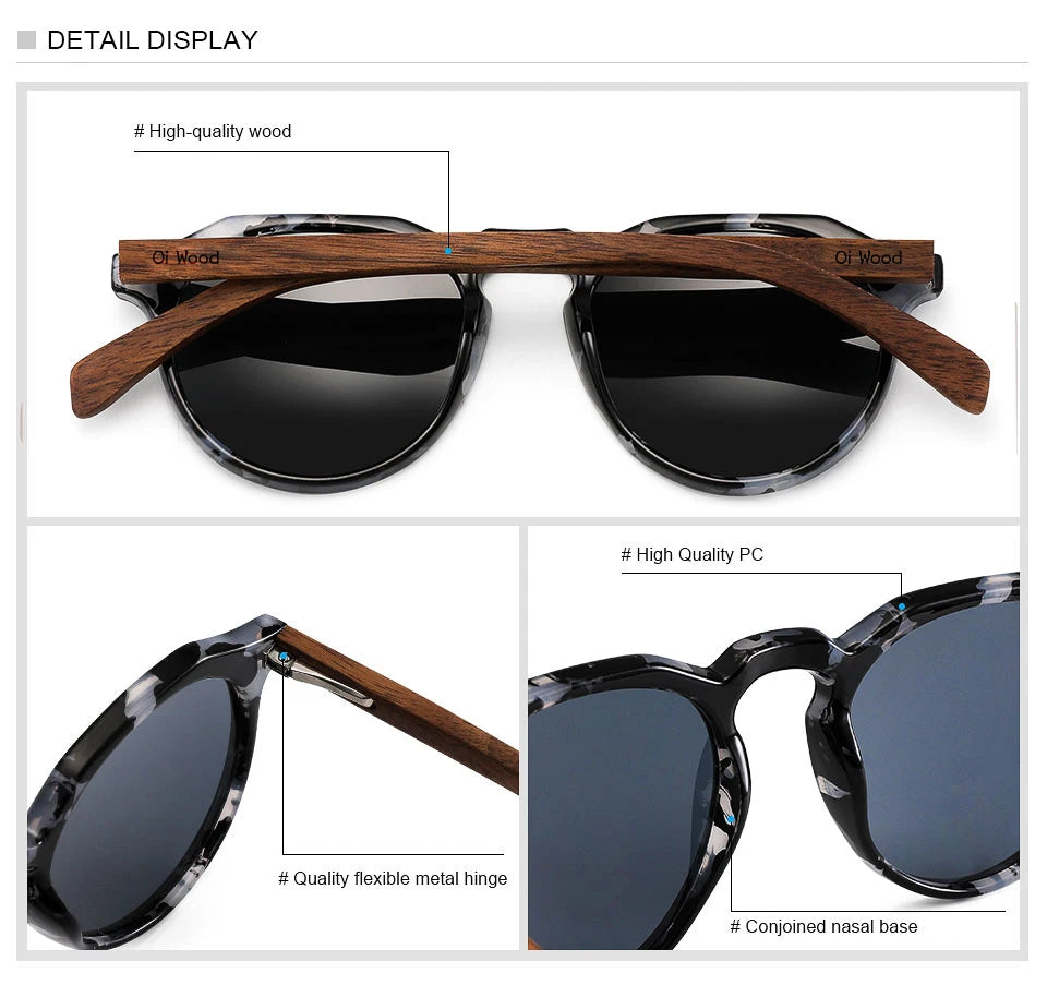 Oi Wood Diófa Kerek Napszemüveg Tortoise Kerettel UV400