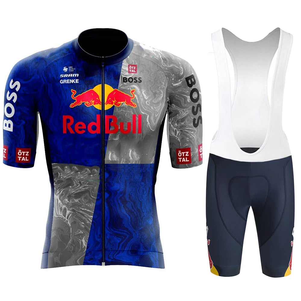 Red Bull men's cycling jersey set - summer, short-sleeved, breathable road and MTB cycling clothing, with GEL inserts