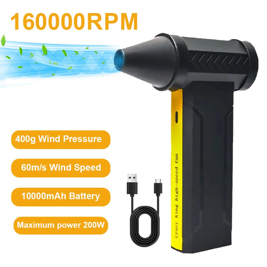 130000RPM Mini Turbo Jet Fan – Erőteljes elektromos porfúvó LED fénnyel, állítható szélsebességgel, újratölthető akkumulátorral
