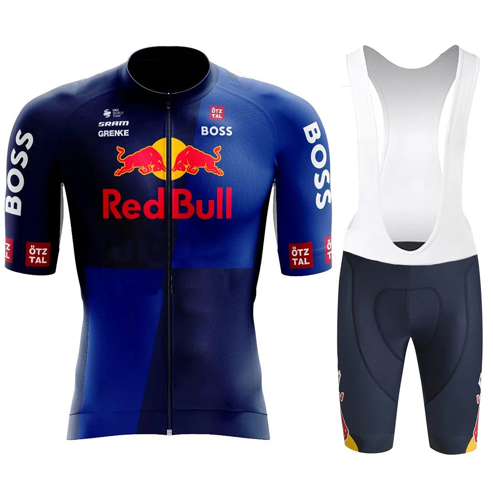Red Bull men's cycling jersey set - summer, short-sleeved, breathable road and MTB cycling clothing, with GEL inserts