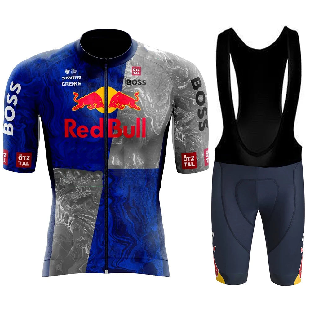 Red Bull men's cycling jersey set - summer, short-sleeved, breathable road and MTB cycling clothing, with GEL inserts