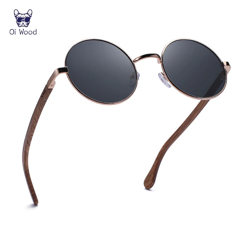 Oi Wood Retro Kerek Fa Napszemüveg Polarizált UV400