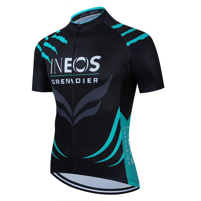 2025 INEOS férfi kerékpáros mez – nyári, rövid ujjú, gyorsan száradó, légáteresztő országúti és MTB kerékpáros felső (19D GEL betéttel, UCI stílus)
