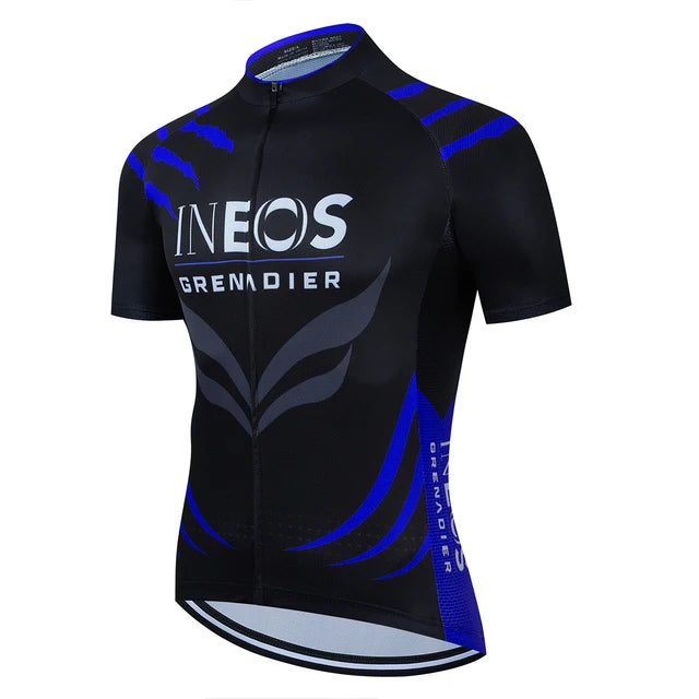 2025 INEOS férfi kerékpáros mez – nyári, rövid ujjú, gyorsan száradó, légáteresztő országúti és MTB kerékpáros felső (19D GEL betéttel, UCI stílus)