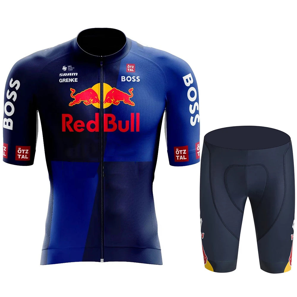 Red Bull men's cycling jersey set - summer, short-sleeved, breathable road and MTB cycling clothing, with GEL inserts