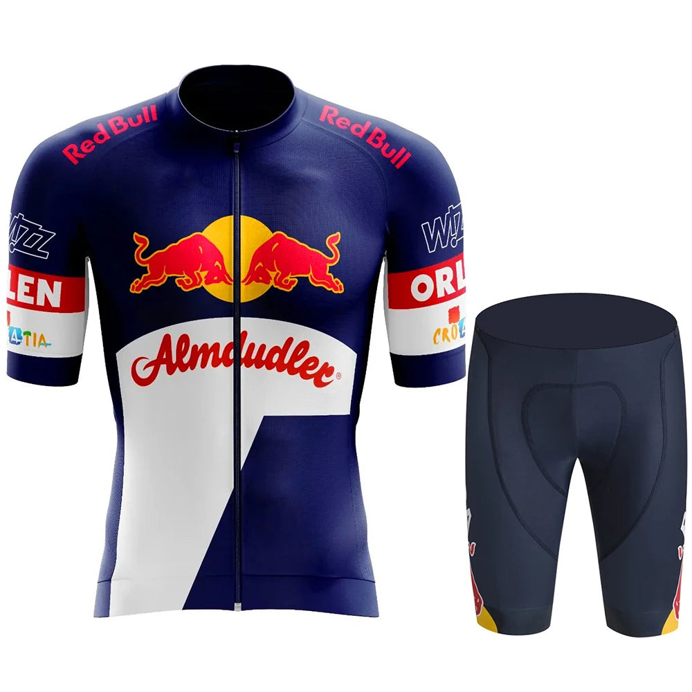 Red Bull men's cycling jersey set - summer, short-sleeved, breathable road and MTB cycling clothing, with GEL inserts