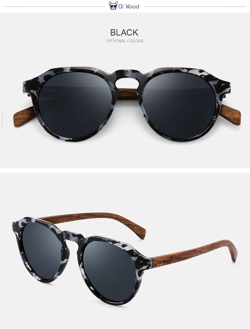 Oi Wood Diófa Kerek Napszemüveg Tortoise Kerettel UV400